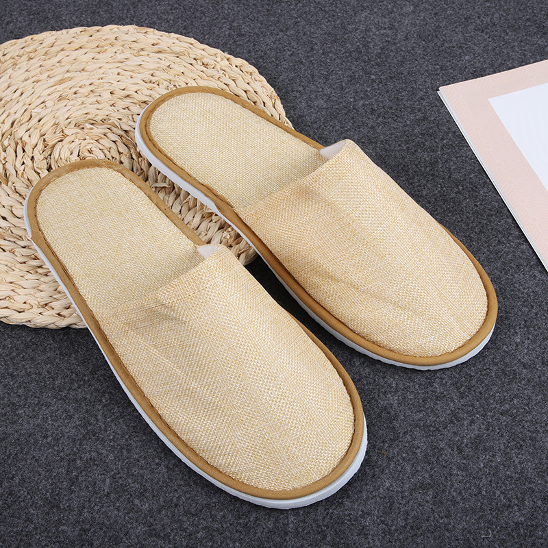 批发定制酒店宾馆非一次性拖鞋 亚麻布拖鞋厚底包边 民宿拖鞋