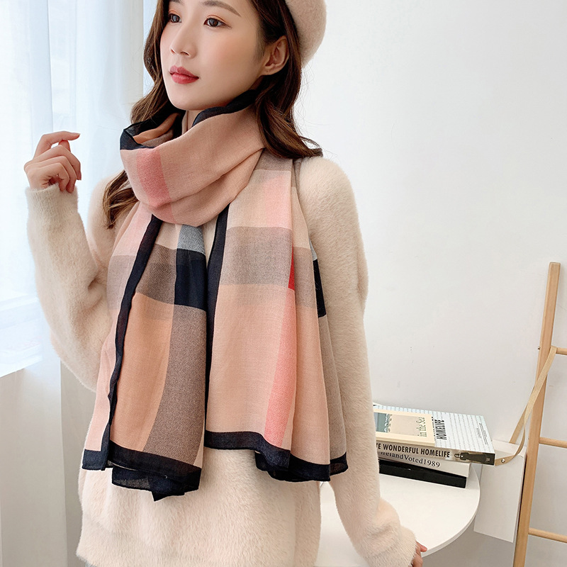 New Soft Korean Cotton and Linen Scarf Long Scarf Classic Plaid Scarf Women's All-Match Beach Towel Air Conditioning Shawl Wholesale