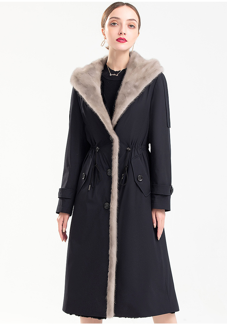 傲斯德尼派克服女尼克服水貂内胆獭兔皮草长款过膝可拆卸冬季新款