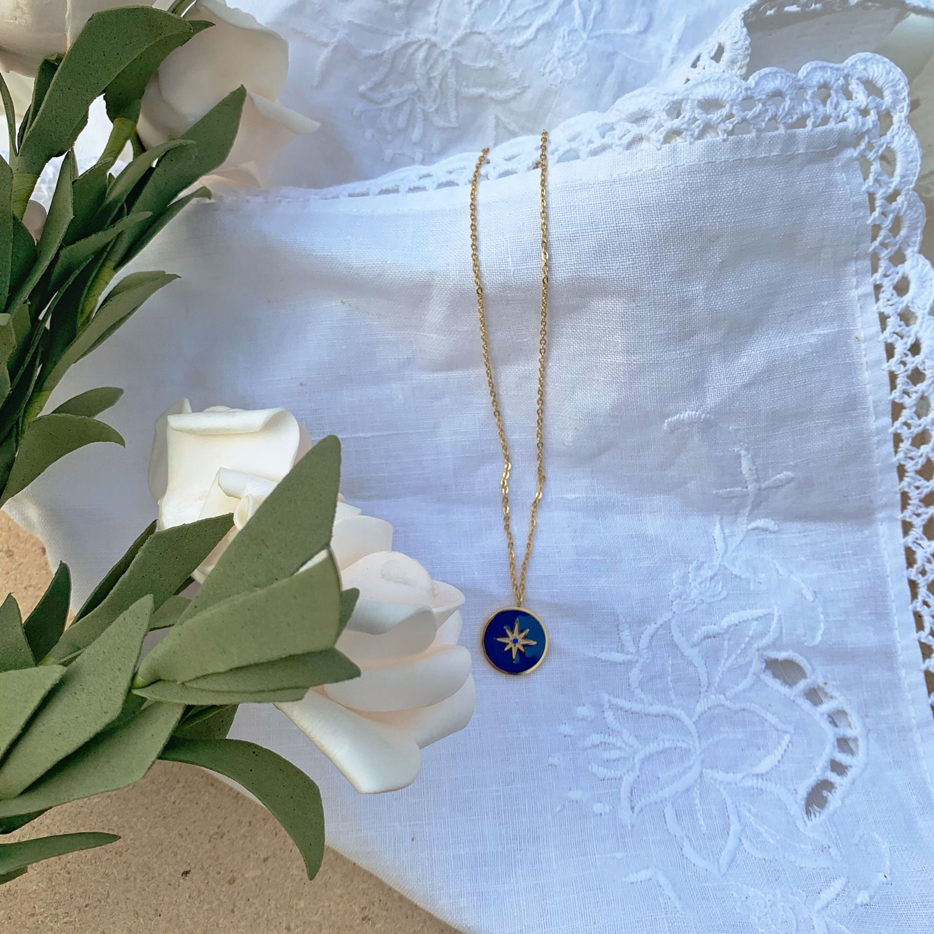 蓝色大海航线芒星信仰钛钢18k不掉色小众复古项链女一件代发微商