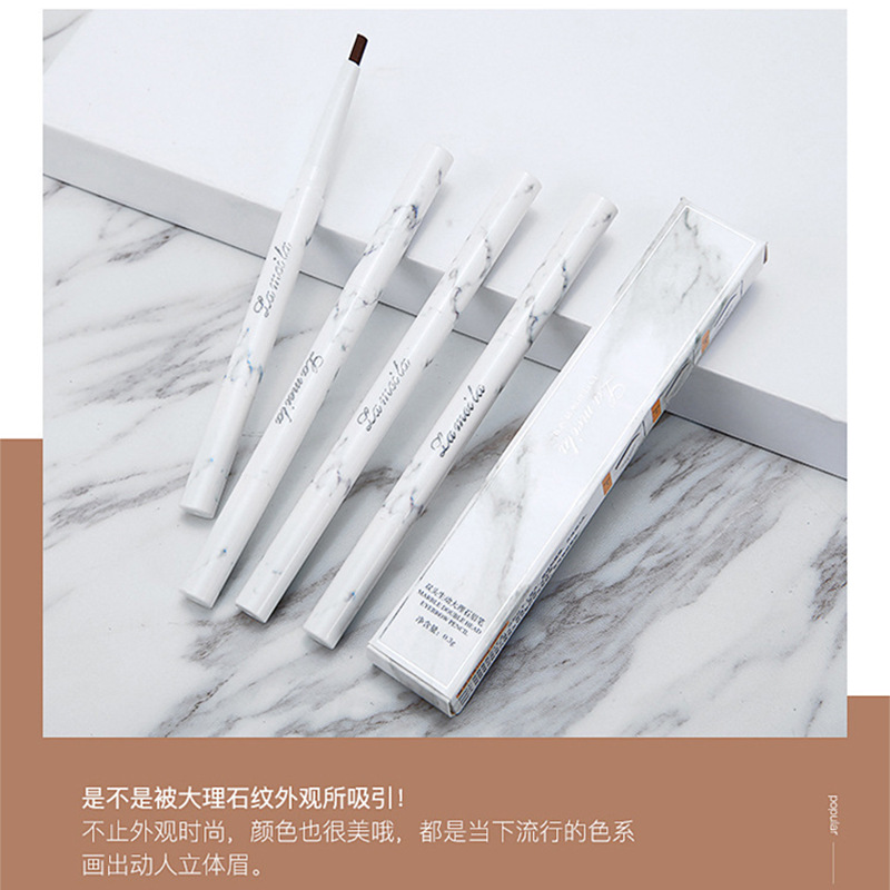 Marble Double-Headed Eyebrow Pencil Waterproof Sweat-Proof Not Easy to Fade Natural Long Lasting Automatic Rotation Makeup for Beginners Hot Sale