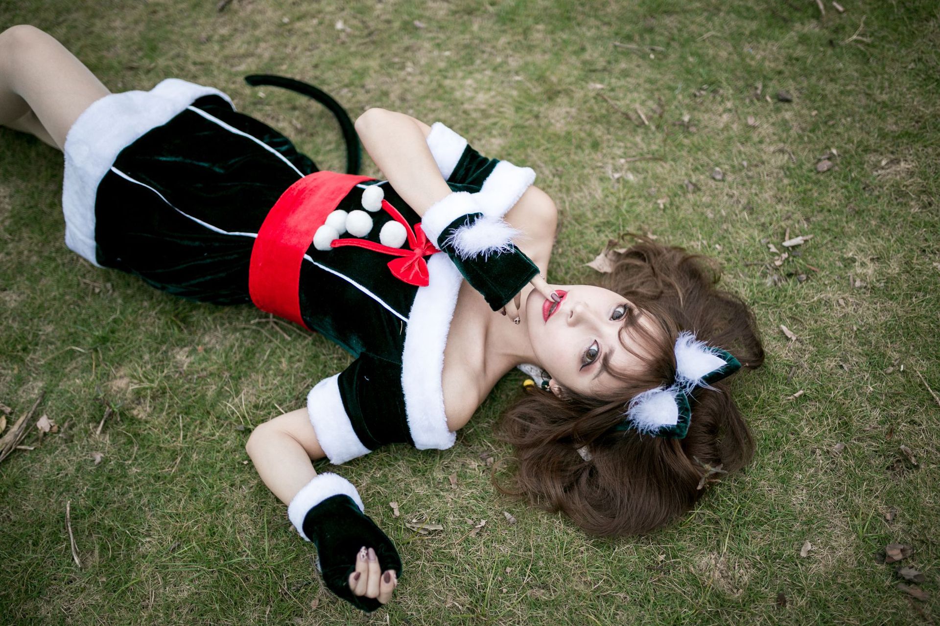 圣诞节服装 可爱绿色多件套圣诞装 猫女动物派对聚会舞台装演出服