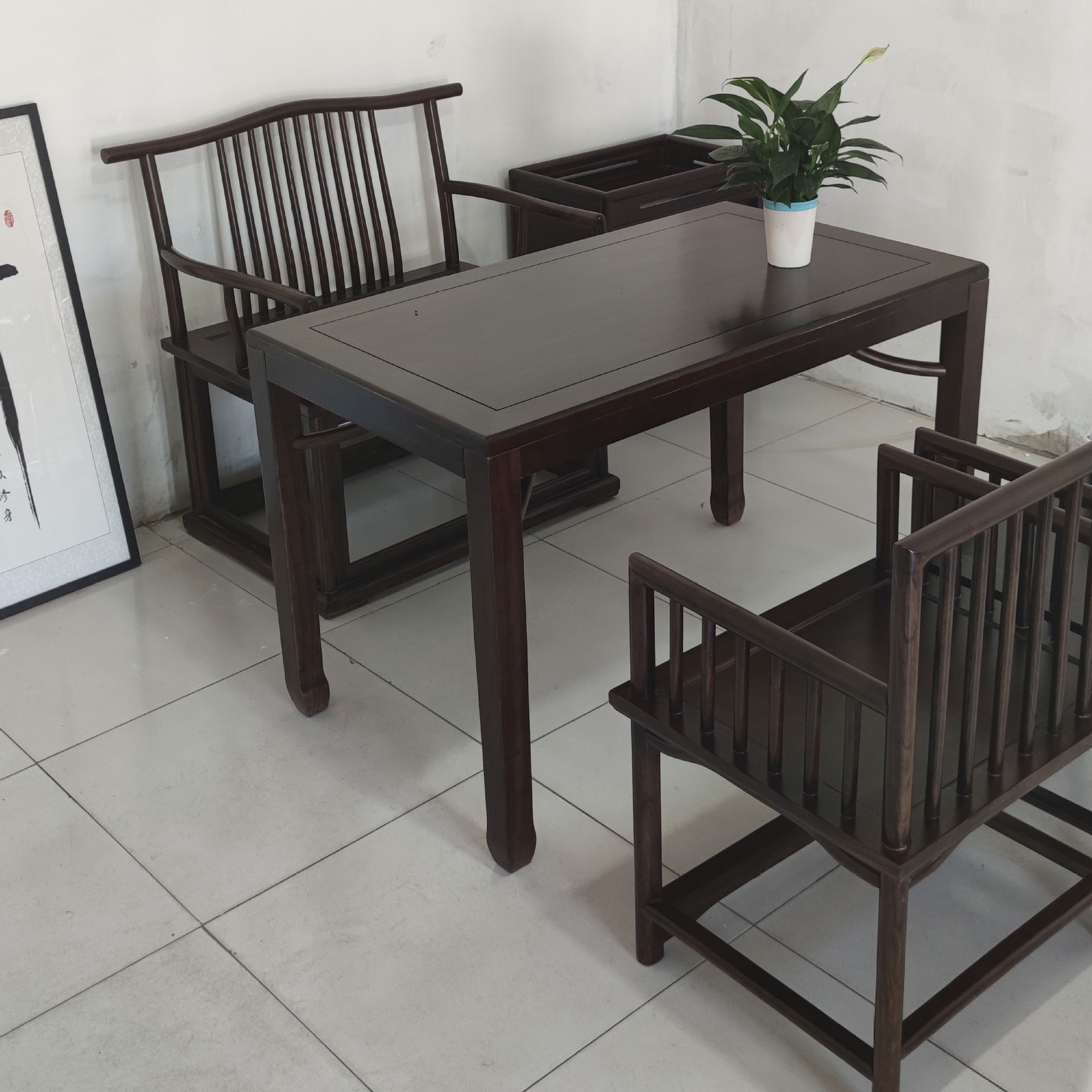 新中式实木茶桌椅组合老榆木黑胡桃禅意功夫茶台办公会客桌大板桌