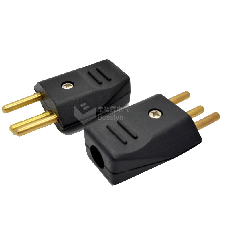 厂家直销黑色10a瑞士组装电源插头 瑞士瑞典三芯灯具电源插头164