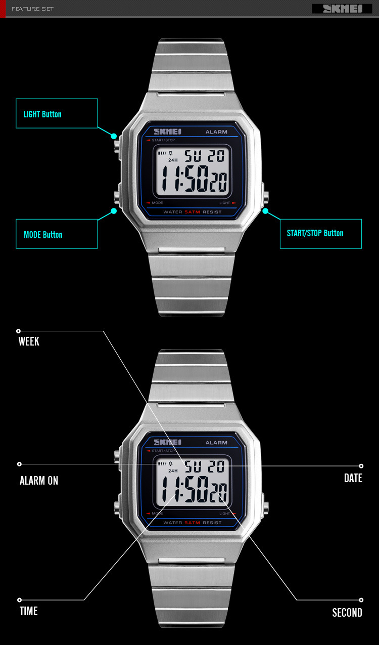 skmei复古东南亚小金表户外防水手表 男士时尚运动电子表厂家