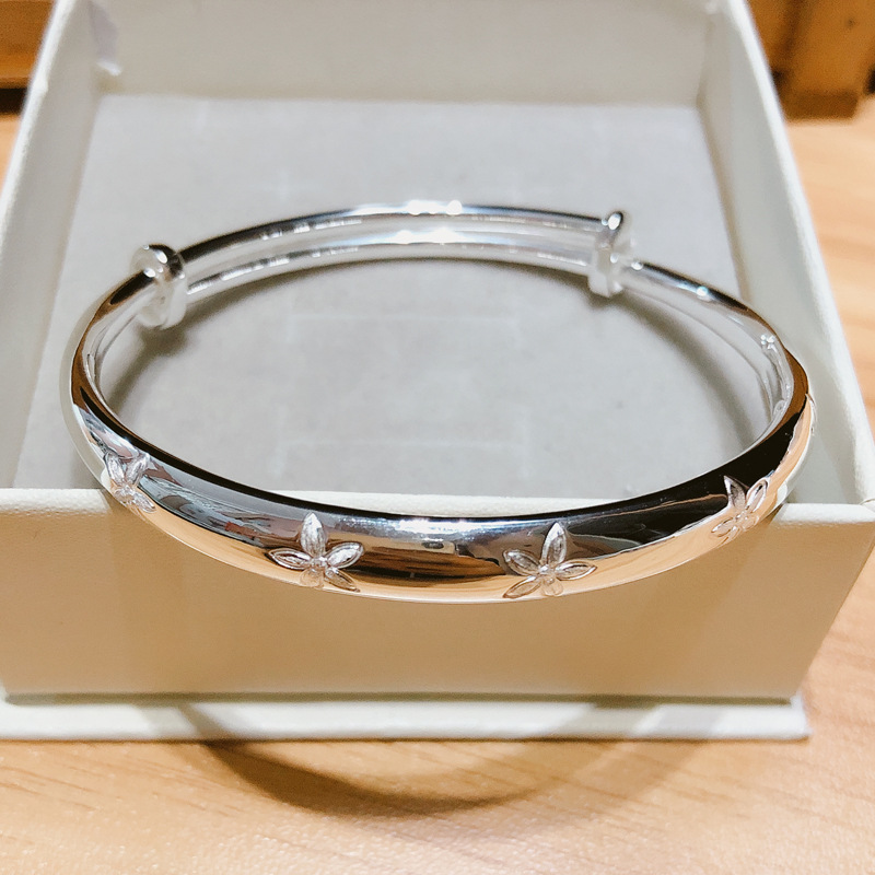 s9999足纯银手镯大人推拉光面桅子花女友送礼妈妈老人