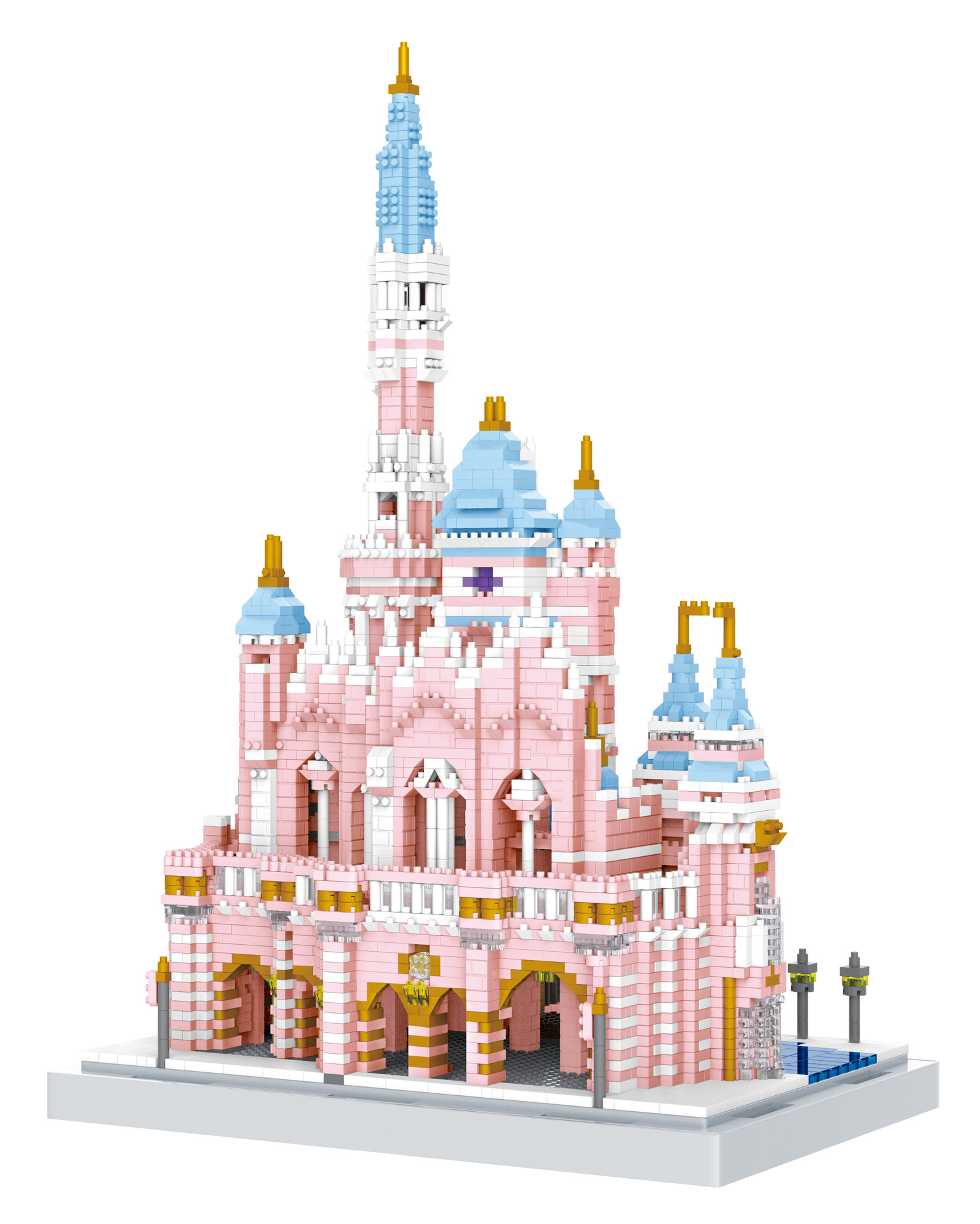 伟力yz079少女心粉色城堡微钻小颗粒积木拼装益智拼图玩具