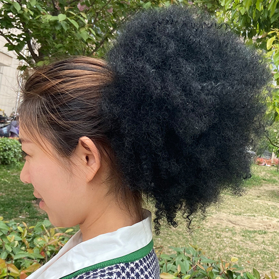 12inch afro puff hair bun 假发发包爆炸头马尾蓬松毛毛虫非洲卷