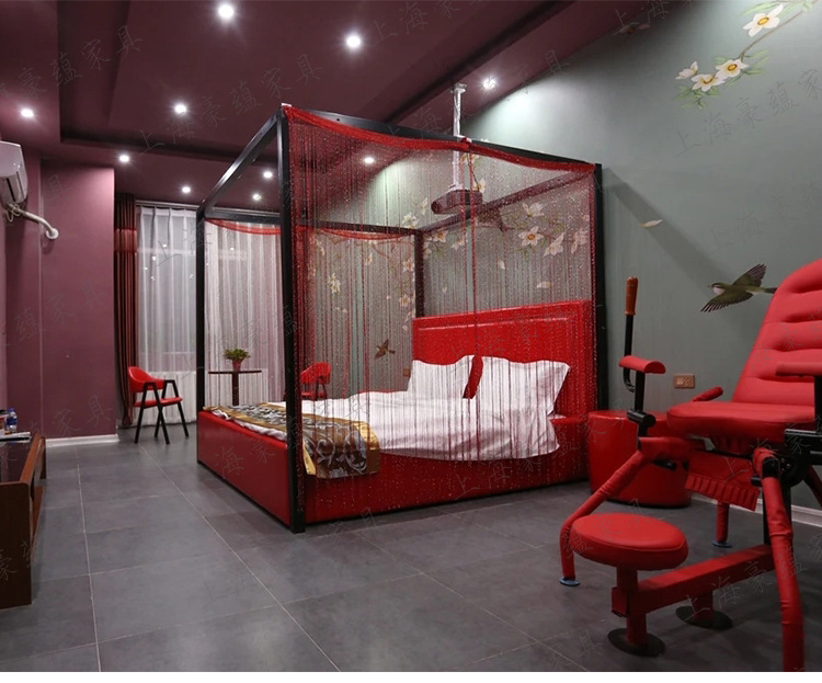 新中式四柱架子床情趣浪漫纱帘婚床主题床定制批发情趣电动床厂家