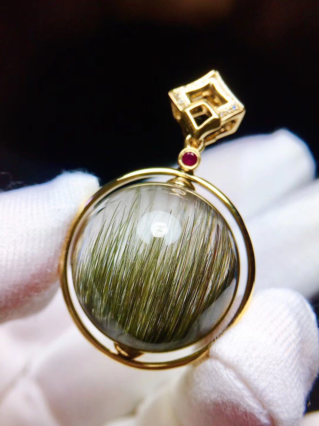 收藏精品天然原色绿发晶珠吊坠 绿发晶顺发猫眼吊坠 一顺百顺