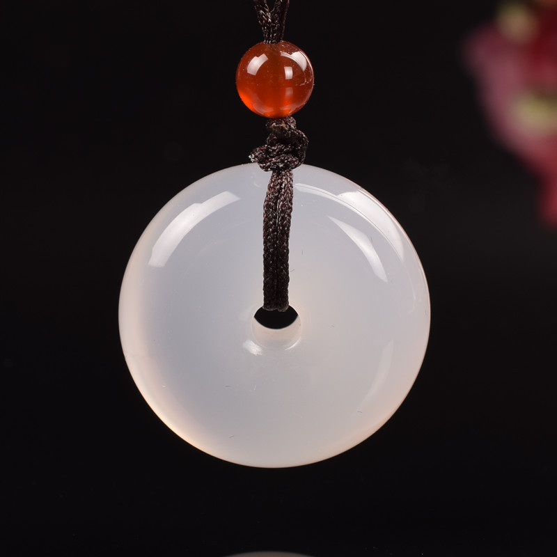 巴西冰种白玉髓平安扣吊坠 加厚白玛瑙平安扣玉扣挂件男女款