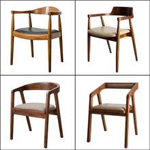 实木椅子批发新中式靠背扶手椅子茶椅北欧餐椅商用广岛椅牛角椅子