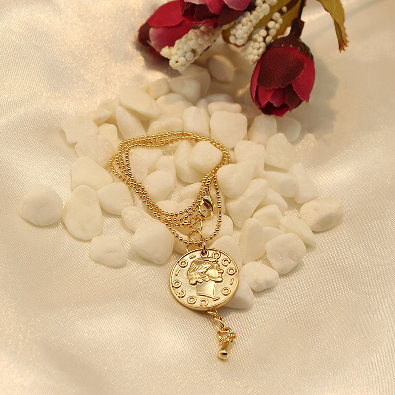 罗马假日 复古宫廷女王头像金币希腊图纹古钱币18k真金项链吊坠