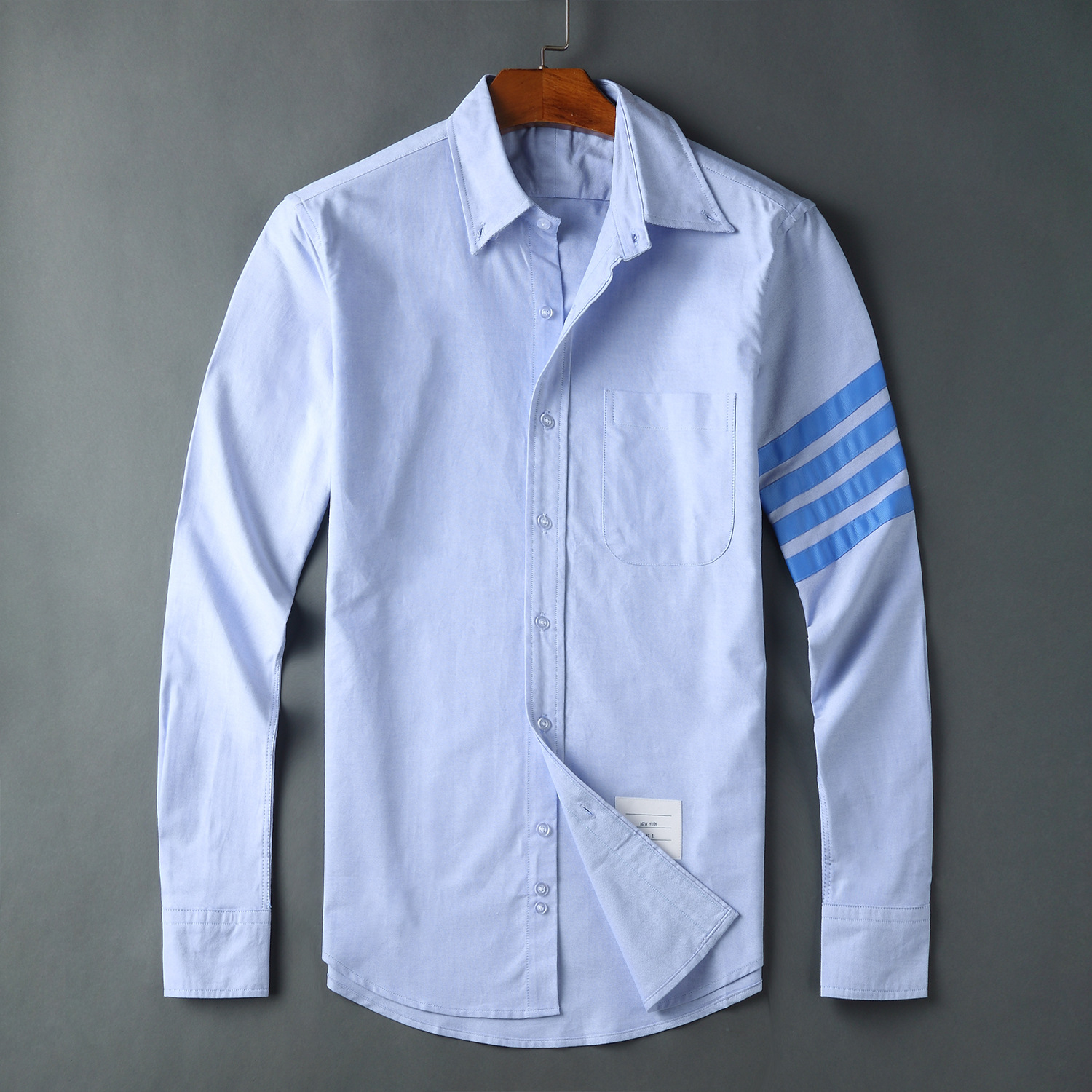 tb jl衬衫潮牌牛津纺衬衣基础款单袖蓝色织带四条杠休闲男女同款