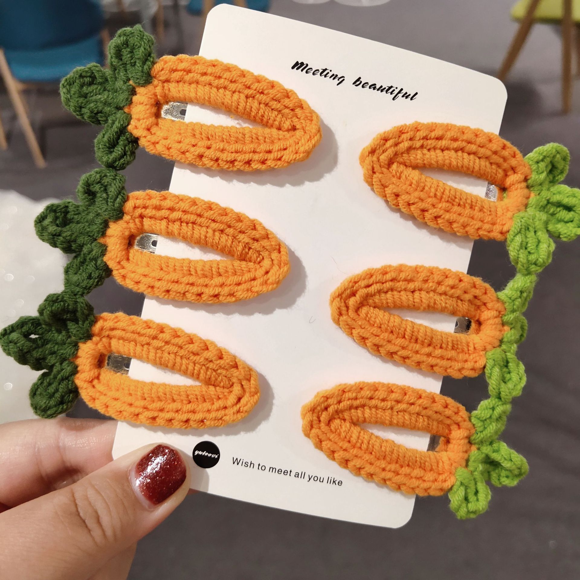 包邮韩版纯手工毛线钩织发夹可爱女发卡手工diy头饰 bb夹精致少女