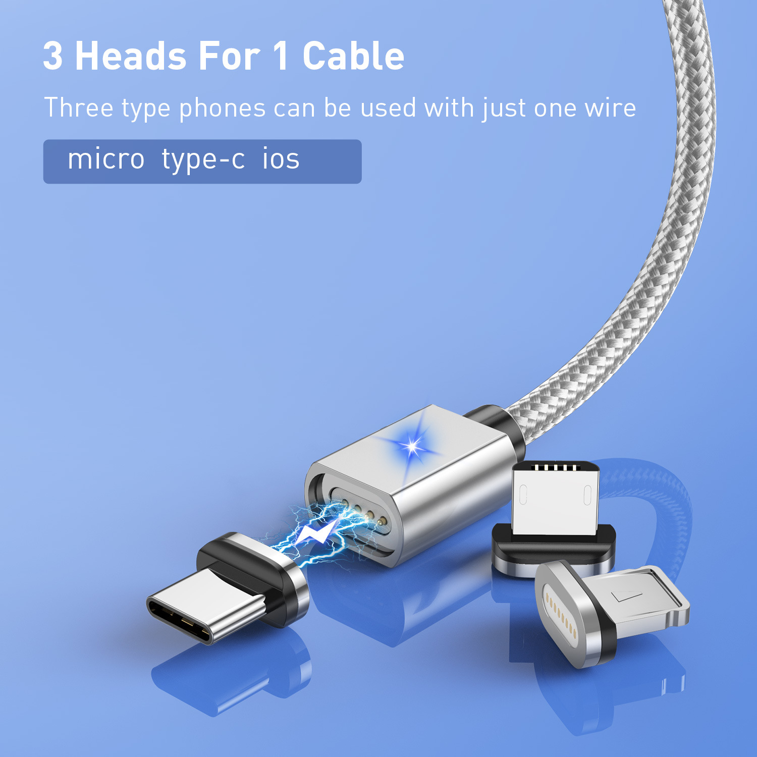 uslion3a快充磁吸数据线扁头三合一磁性充电线适用苹果安卓type-c