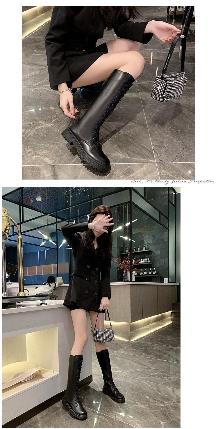骑士靴女2020秋冬韩版时尚百搭绑带侧拉链长筒靴显瘦显长切尔西靴
