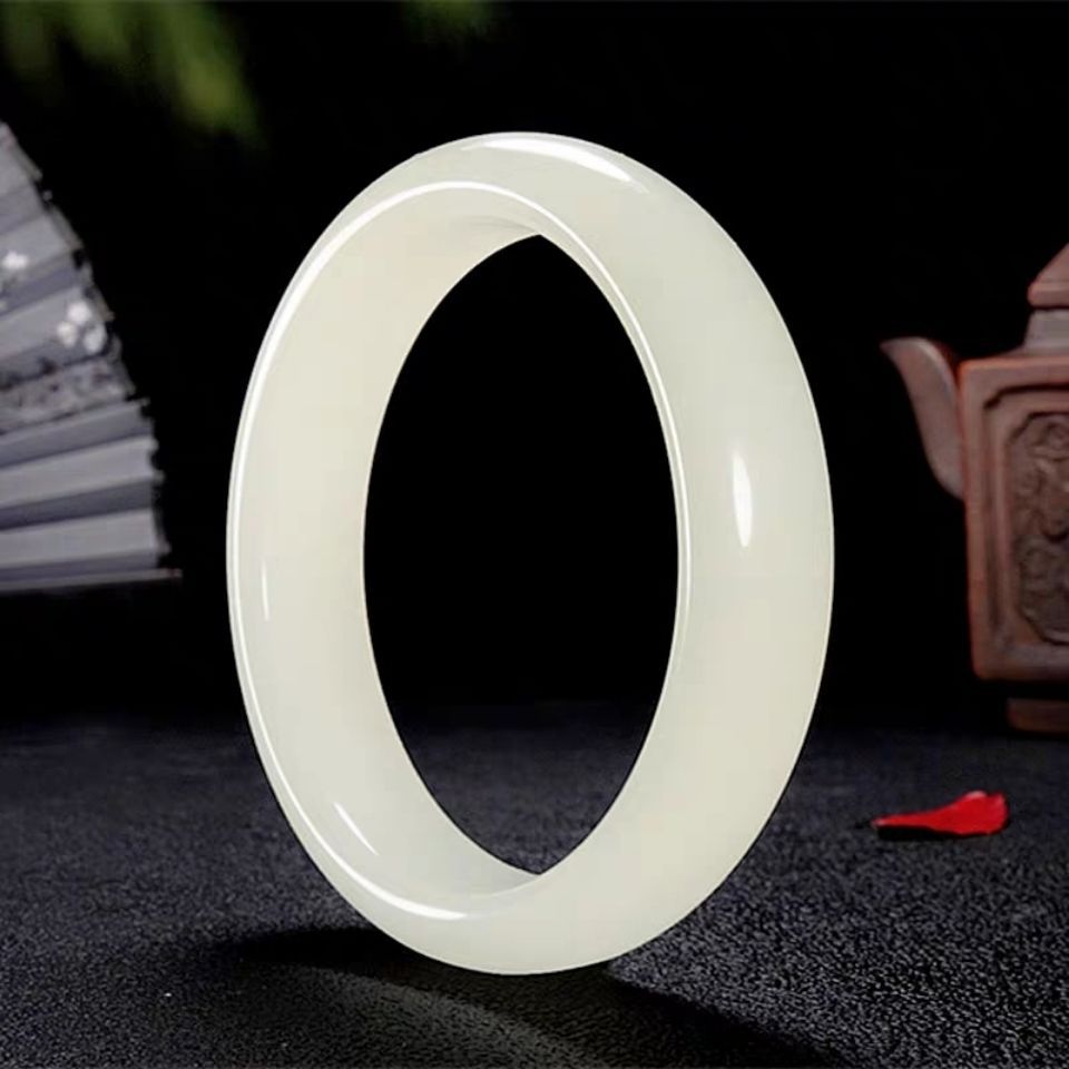 [买一送一]和田玉真品玉石手镯女真玉纯玉镯子冰种翡翠色玉手镯女