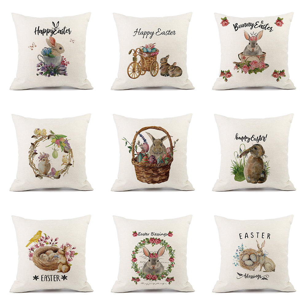 Cross-Border New Arrival Watercolor Easter Dress Pillow Cover European and American Spring Festival Home Ornament Pillow Cushion Cover