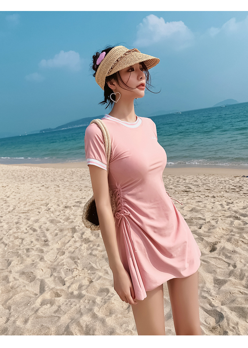 韩版新款游泳衣女性感连体裙式分体平角显瘦遮肚保守学生温泉泳装