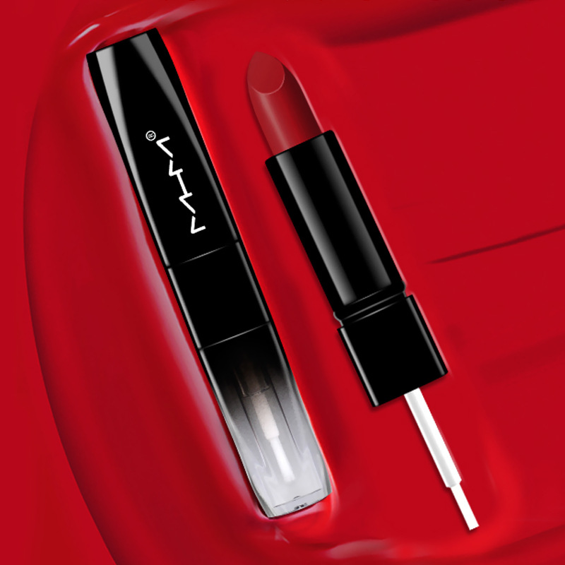 厂家直销 网红爆款双头口红雨衣不沾杯不掉色持久防水不脱色正品