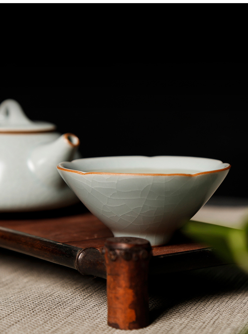 汝窑茶杯开片可养冰裂釉单杯品茗杯功夫茶具套装陶瓷小茶杯主人杯