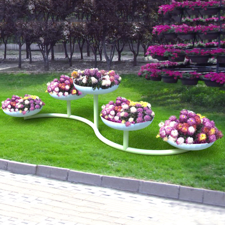 厂家供应 大型铁艺造型花架 市政景观多层花架 立体绿化花盆