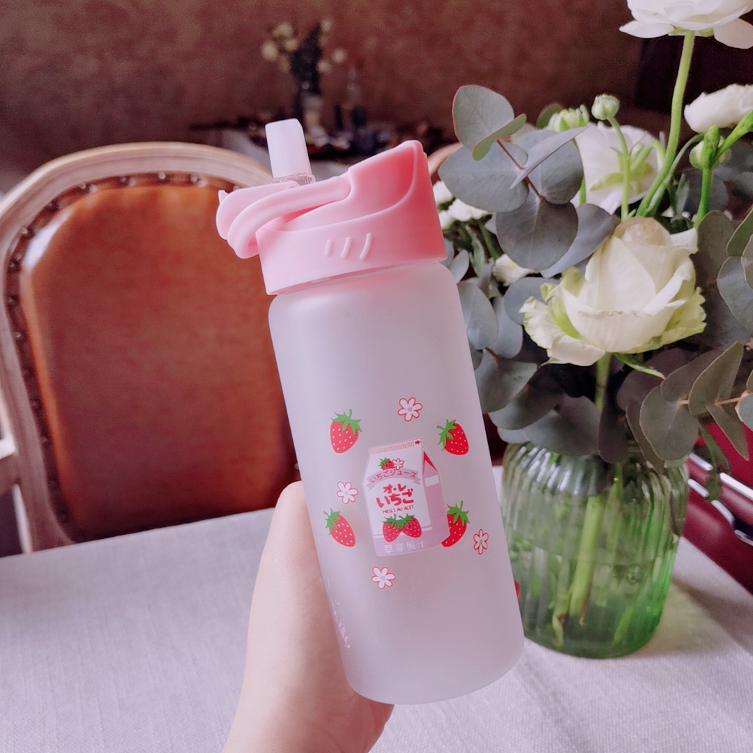 Pink Girl Heart Straw Glass Cup Strawberry Yogurt Frosted Cute Student Water Cup 2020 New Delivery