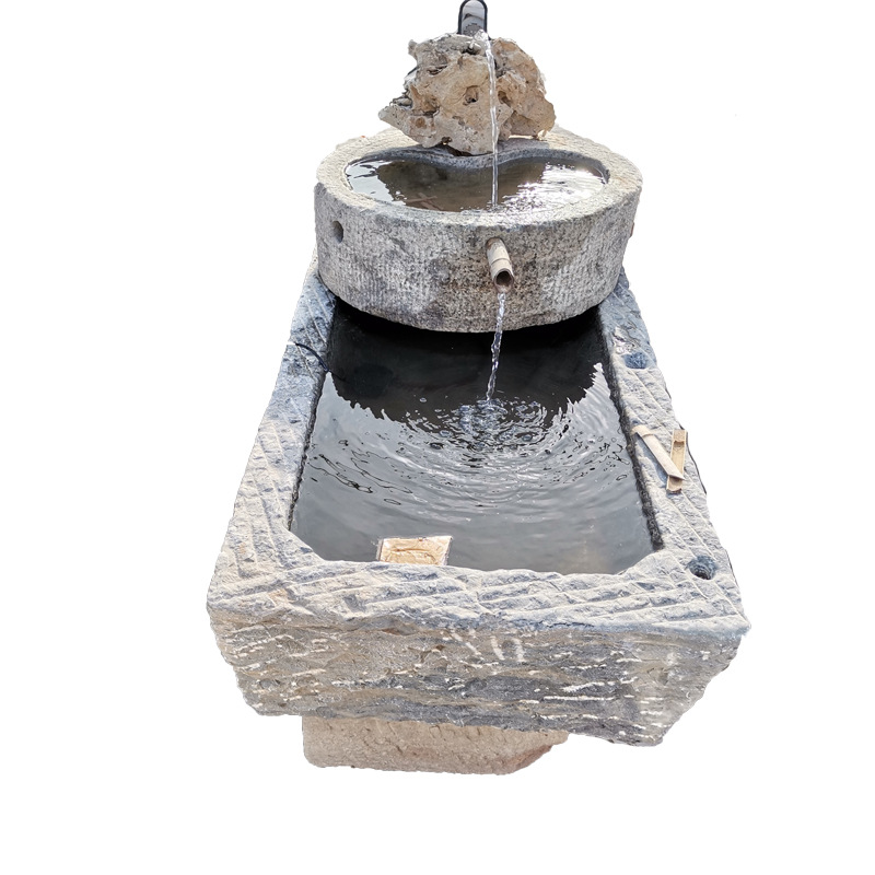 石雕磨盘老物件仿古庭院鱼缸养鱼流水摆件老石器老磨盘创意水景-报价