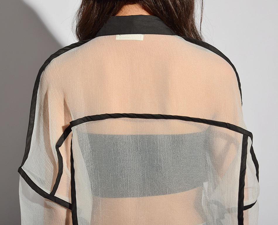 欧美2021春夏季长款透视衬衫女单排扣女装长袖翻领女衬衫