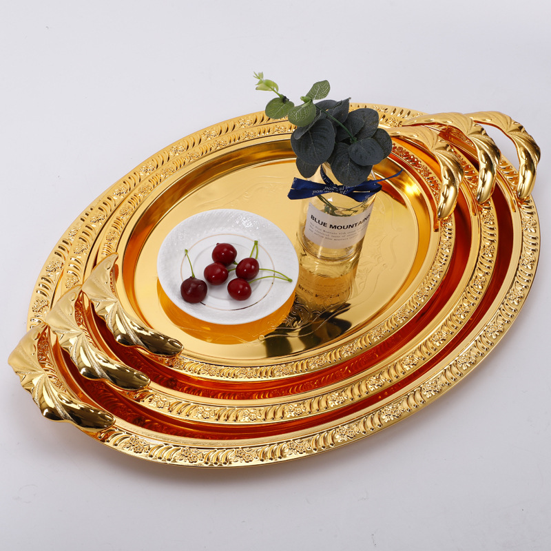 Factory Direct Supply New Fruit Plate European Gold-Plated Simple Stainless Steel Plate Hotel Home Custom Wholesale
