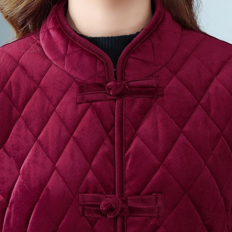 冬装金丝绒复古盘扣棉袄中老年女中长款加厚棉衣妈妈唐装加绒外套