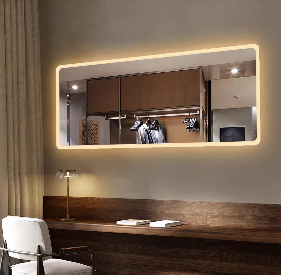 酒店宾馆除雾浴室镜子卫生间led防雾卫浴镜横挂无框智能化妆镜子