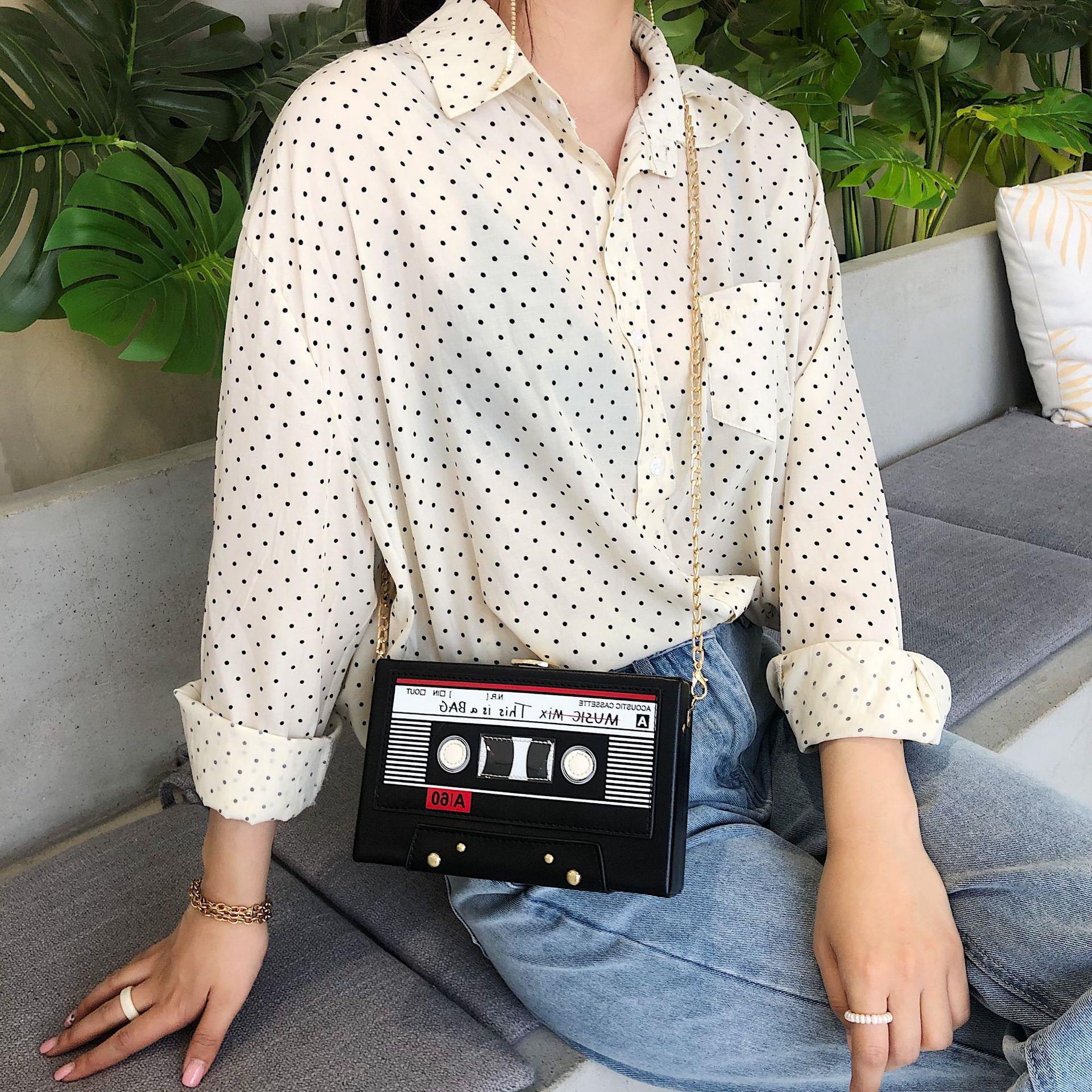 Retro Tape Bag Internet Celebrity Small Black Bag Textured Women's Bag Foreign Trade New Box Bag Crossbody Fashion Ins Chain Shoulder Bag