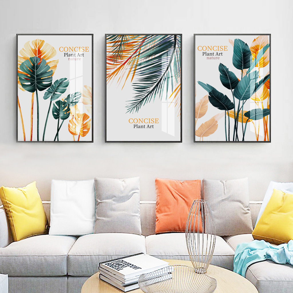 北欧风格装饰画现代简约墙画客厅壁画沙发背景墙绿植挂画三联画