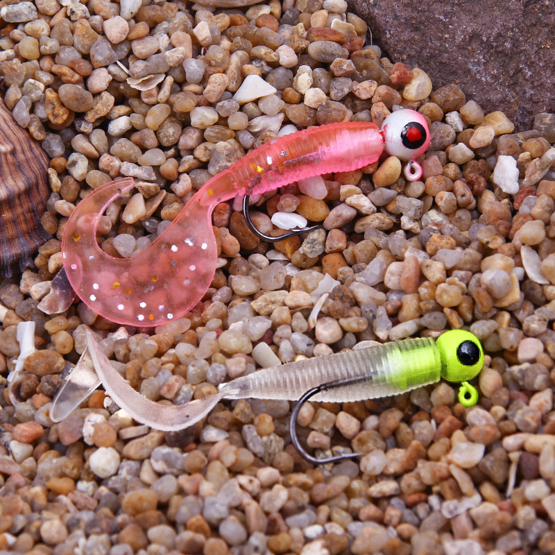 套装路亚饵 铅头钩卷尾硅胶软饵鱼饵假饵 蛆虫仿生路亚饵软虫配套