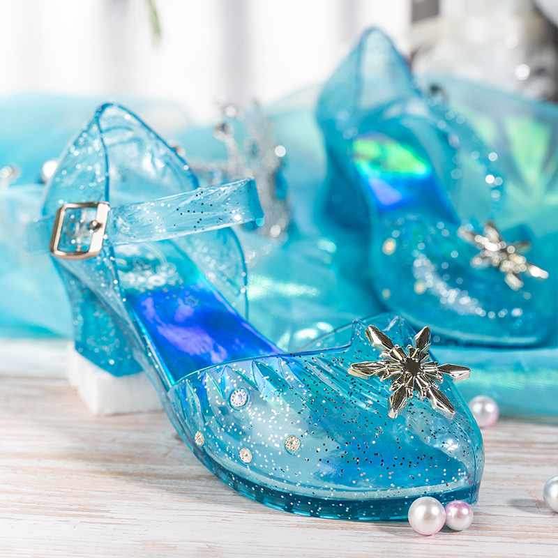 爱莎玻璃鞋冰雪奇缘儿童公主鞋软底鞋子女童水晶鞋高跟爱沙闪灯鞋