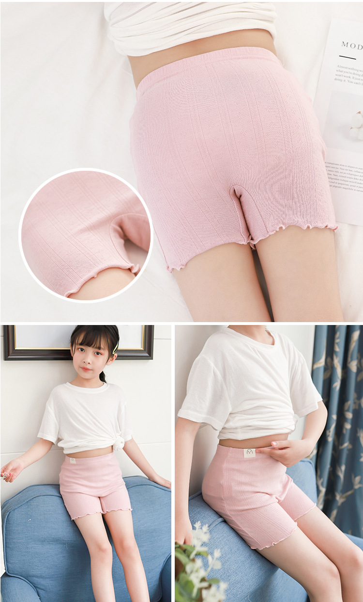 夏薄款女童安全裤防走光儿童打底棉宝宝木耳边短裤中大童平角内裤