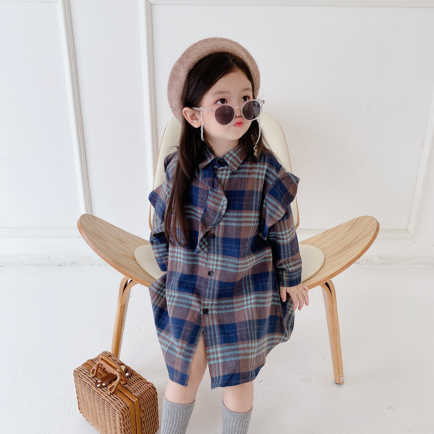 女童衬衫裙2020秋季新款风格款童装韩版格子磨毛连衣裙个性洋气裙