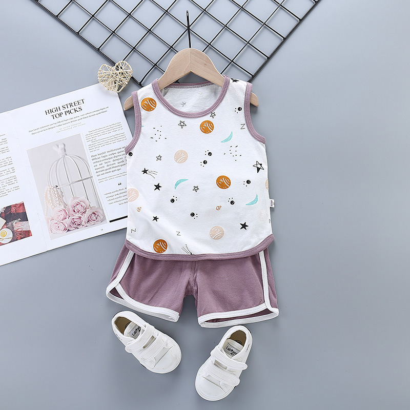 Children's Vest Suit Cotton Summer Boys' Sleeveless Shorts Cotton Korean Style Girls' Sling Baby Children's Clothing Wholesale