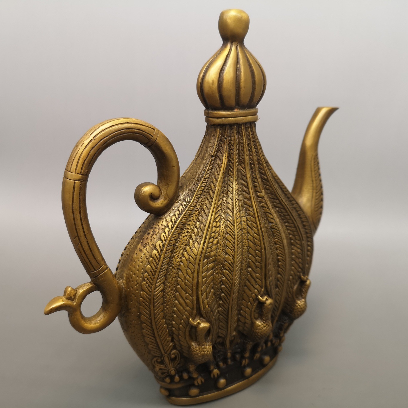 怀旧系列 古董古玩收藏 做旧仿古黄铜酒壶摆件 家居摆设