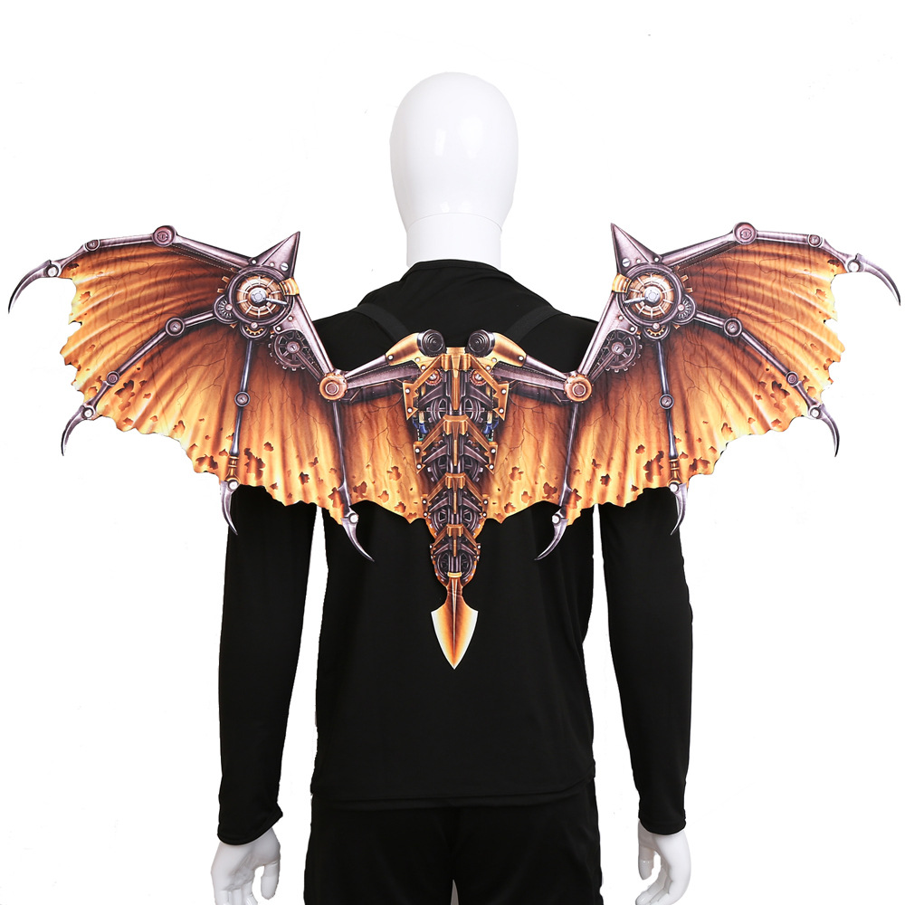 跨境货源现货万圣节狂欢节可折叠无纺布印花蒸汽朋克龙翅膀