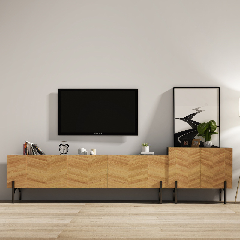 北欧实木复古鱼骨纹电视柜 现代简约小户型客厅铁艺茶几地柜组合