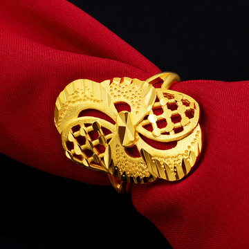 越南沙金喷砂戒指 仿黄金大花戒指女士开口 铜24k色镀金首饰批发