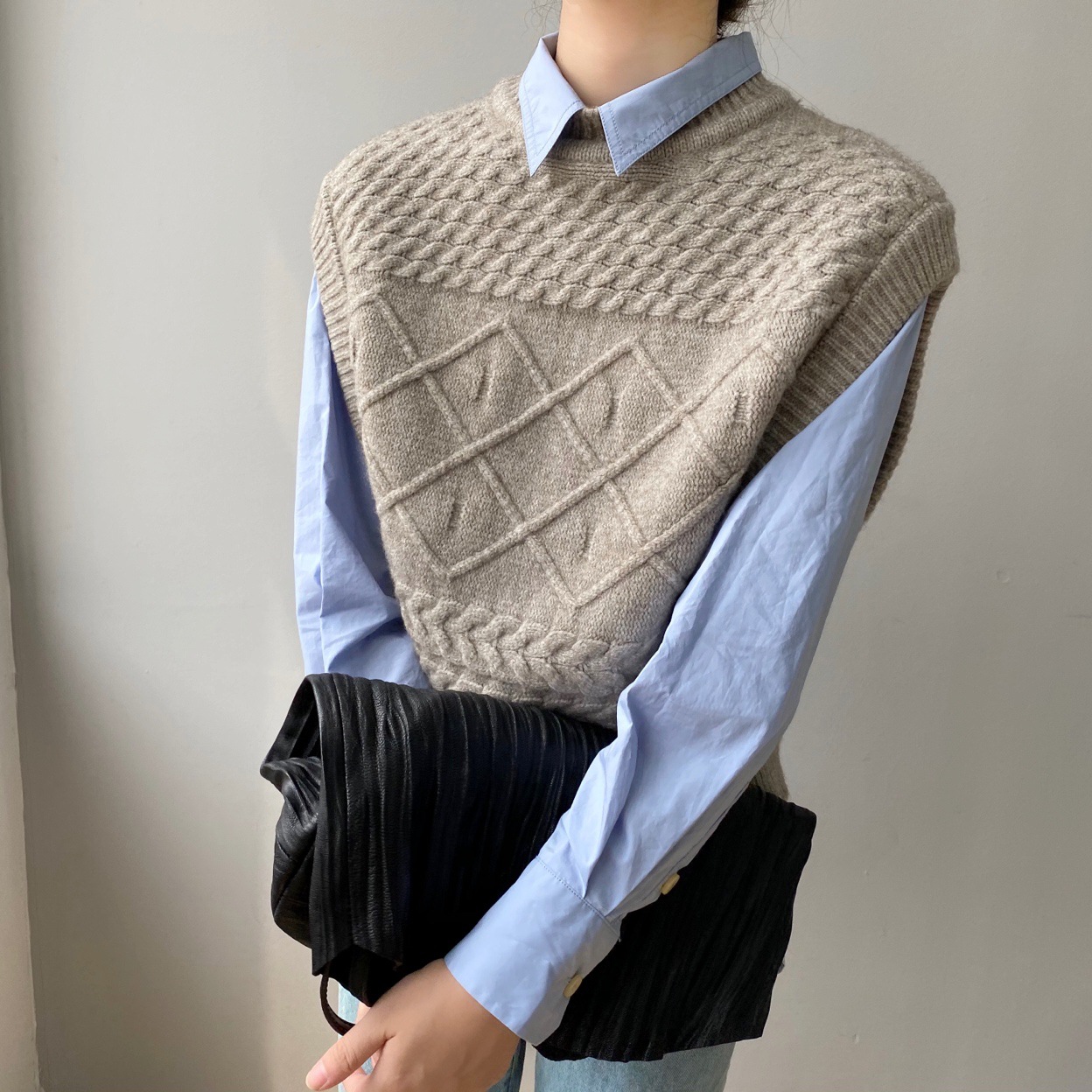 头套式针织马甲背心日系女初恋风毛衣外穿 针织宽松背心女8t3068