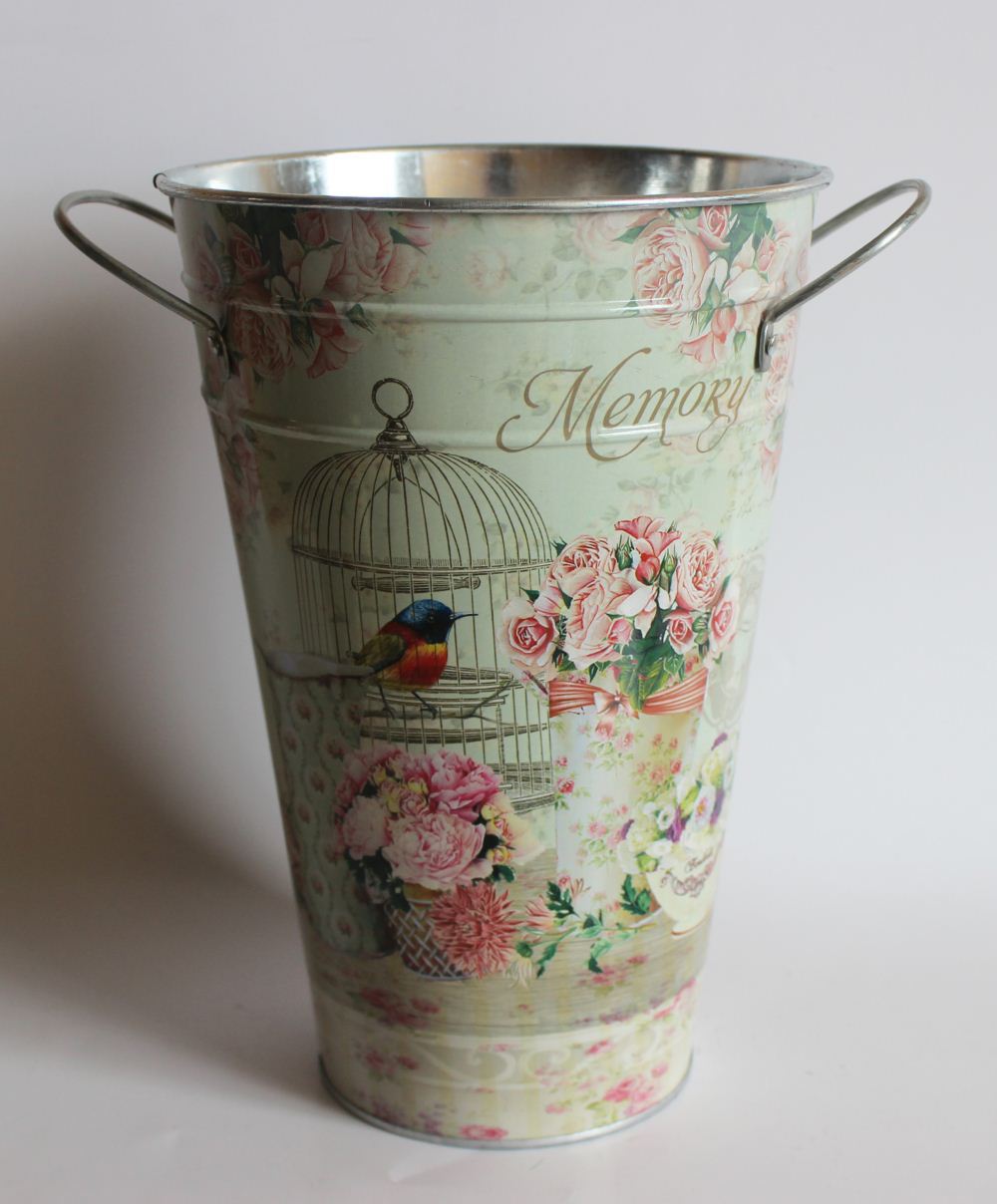 亿华彩印双耳马口铁插花花桶水桶多肉小花盆马口铁桶摆件 现货