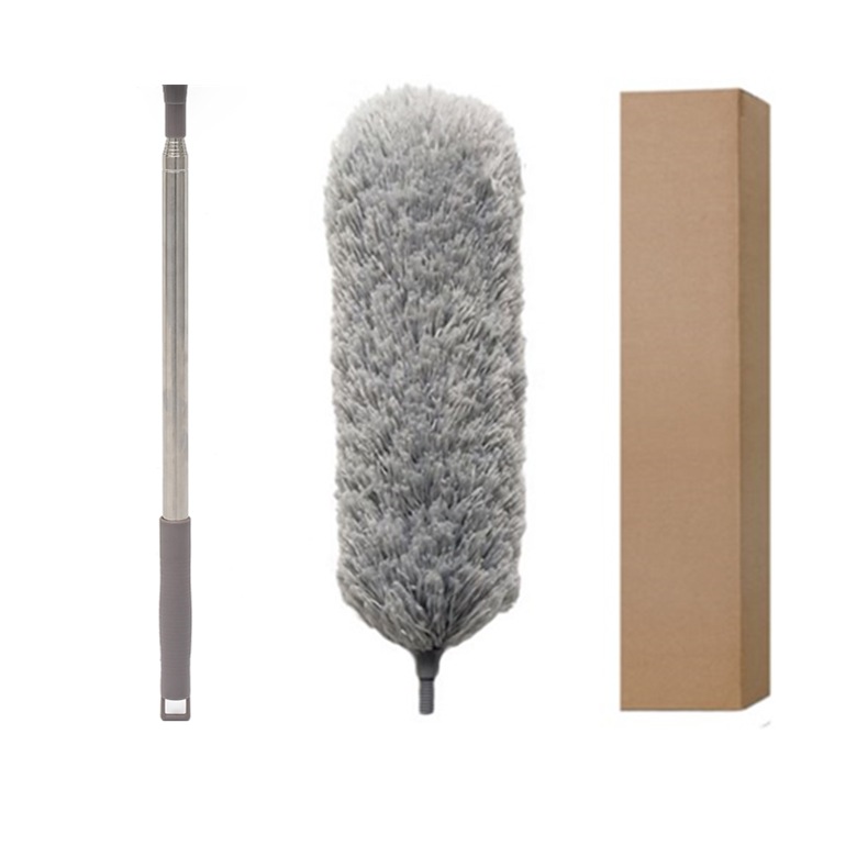 Cross-Border Hot Selling Microfiber 2.5 M Super Long Retractable Dust Remove Brush Dust Brush Cleaning Set Gray Feather Duster