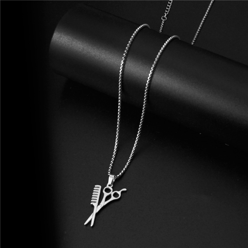 Fashion Trend Washing and Cutting Necklace 304 Stainless Steel Hair Stylist Popular Ornament Scissors Comb Pendant