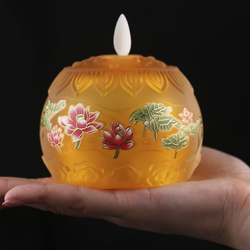 0成交2个琉璃莲花酥油灯灯盏灯座佛具用品大全蜡烛烛台家用供佛灯架