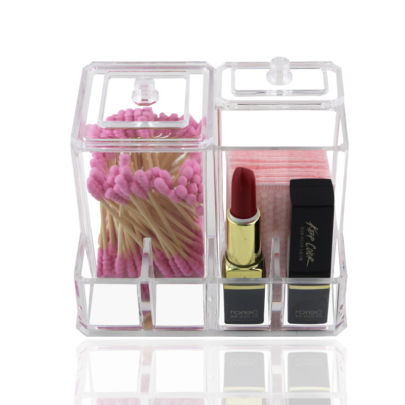 Acrylic Clear with Cover Dustproof Cotton Swab Lipstick Display Organizer Cotton Puff Makeup Brush Desktop Organizing Box